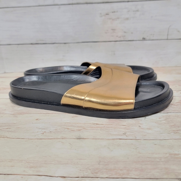 Jil Sander Black & Gold Mirrored Leather Slides - size 39 - Picture 5 of 13